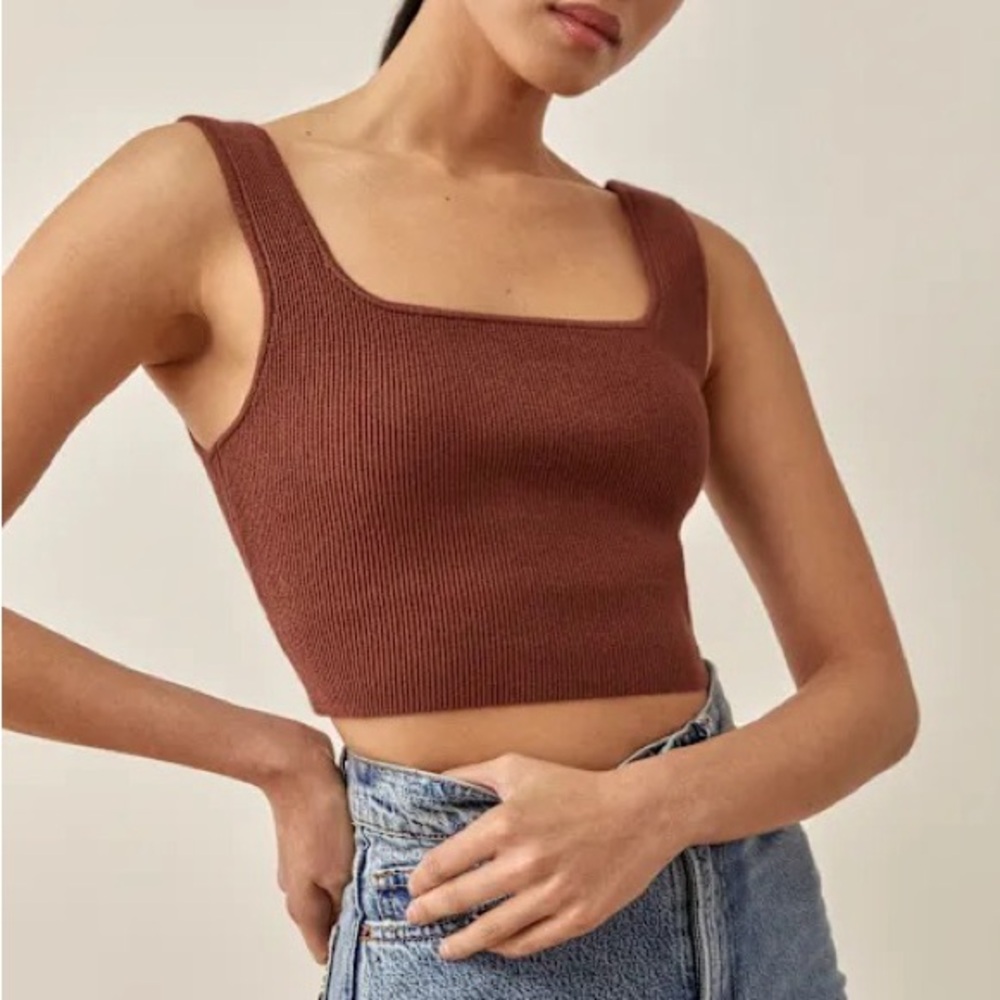 Reformation Tea Ribbed Cropped Sweater Tank